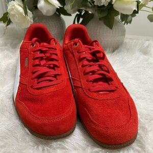 Puma Red Low-Top Suede Sneakers